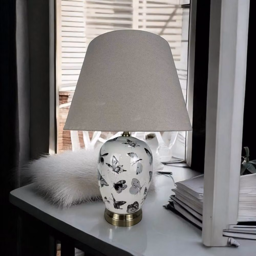Minster Ceramic Table Lamp and Shade in Brown, W/D/H: 22 x 22 x 41 cm – 4