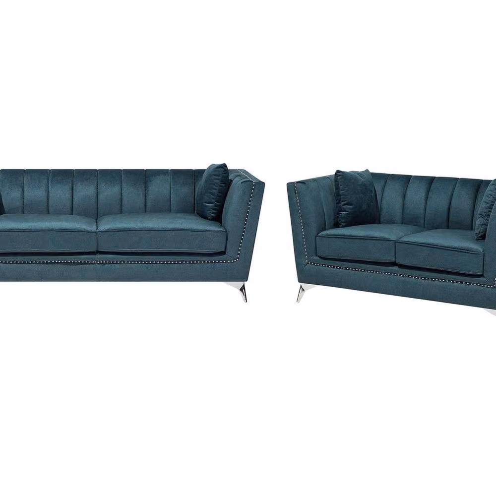 Wyld and Coco Petrol Blue Velvet 2 and 3 Seater Sofa Set with Matching Design and Scatter Cushions – 2