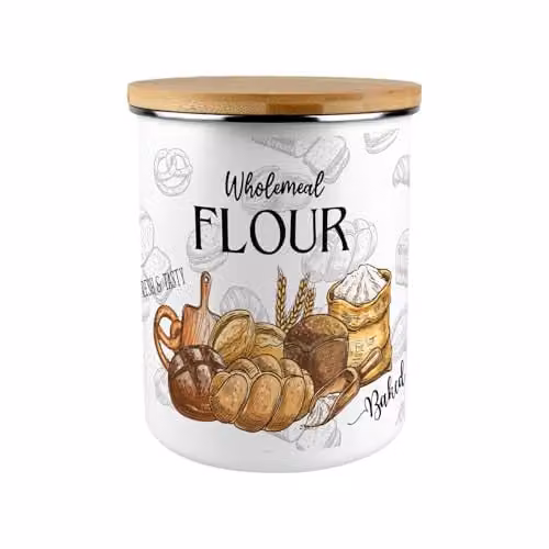 Purely Home Wholemeal Flour Canister Extra Large Airtight Bakery Storage Jar in Brown and White