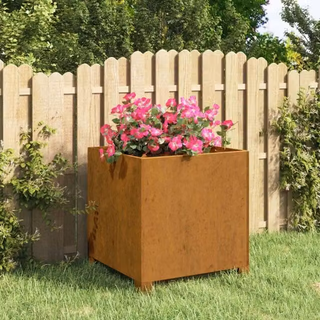 Berkfield Home Rusty Corten Steel Planter with Legs in Brown, W/D/H: 42 x 40 x 43 cm – 1