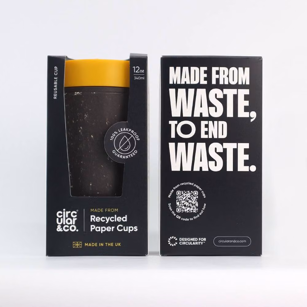 Circular & Co Reusable Coffee Mug Made from Recycled Paper Cups, 8oz/227ml, Grey and Mustard Yellow – 2