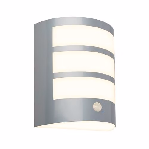 Briloner LED Outdoor Wall Light with Motion and Twilight Sensor, Matt Chrome, W/D/H: 18 x 15 x 7 cm