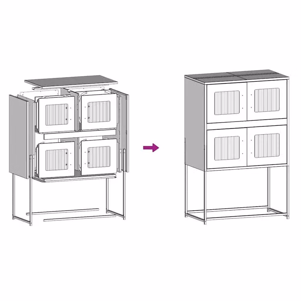 Berkfield Home Black Steel Highboard with Glass Doors, W/D/H: 68 x 39 x 107 cm – 4
