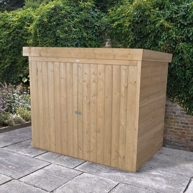 Forest Pressure Treated Large Outdoor Pent Store with Double Doors in Brown Wood
