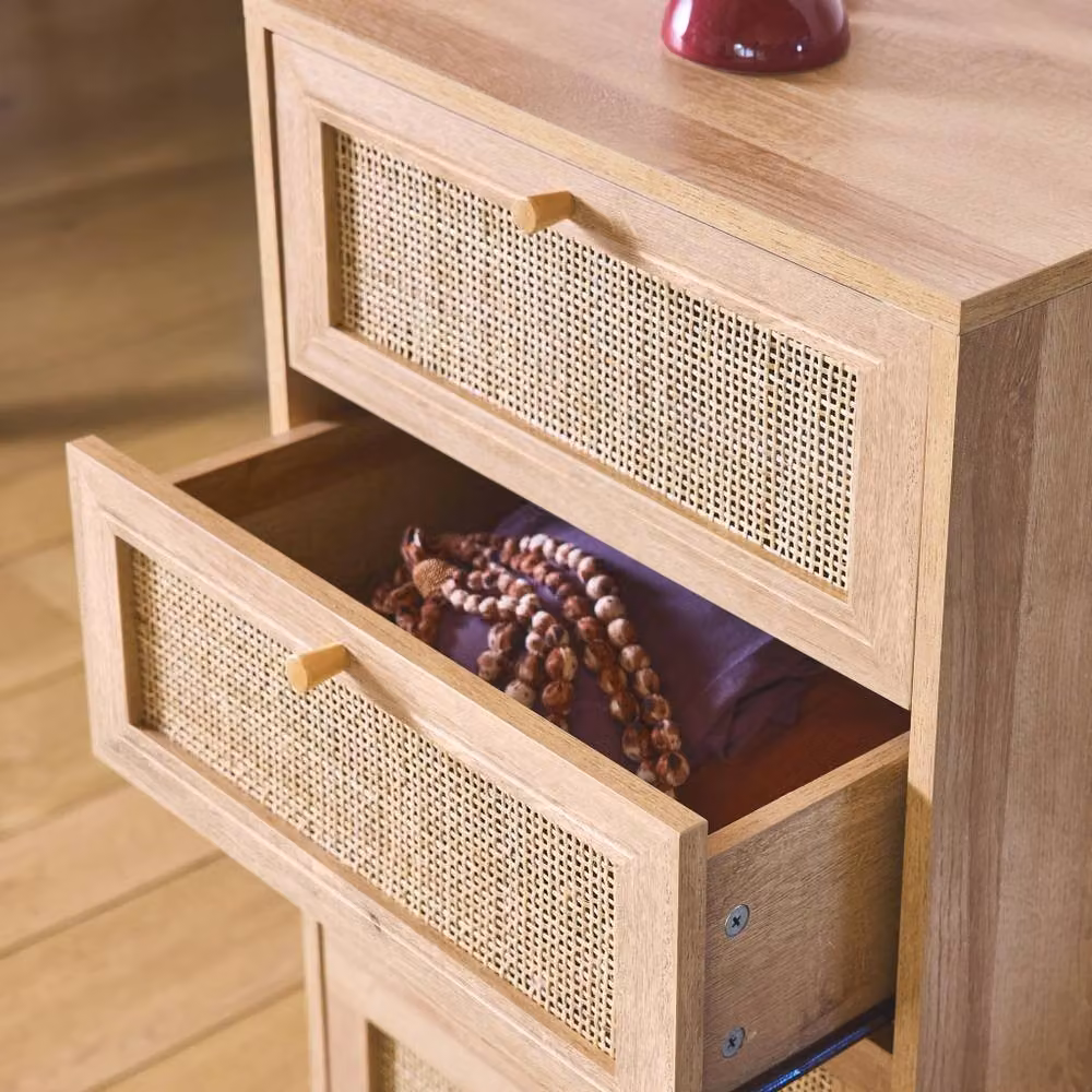 sweeek 4-Drawer Chest with Wood and Cane Effect in Light Brown, W/D/H: 96 x 39.5 x 48 cm – 3
