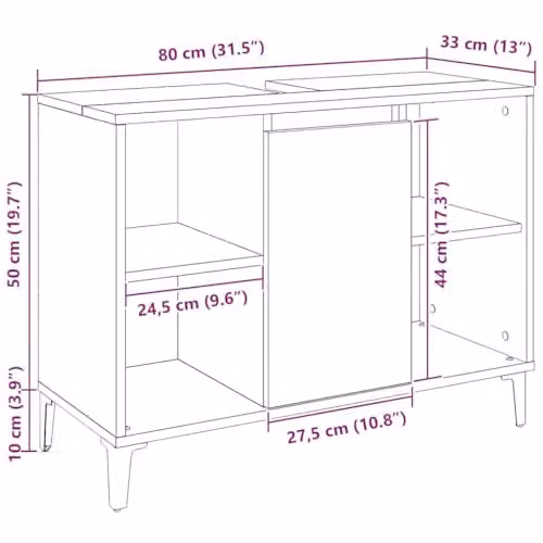 vidaXL Artisan Oak Sink Cabinet in Brown, W: 80 cm, D: 33 cm, H: 60 cm – 3