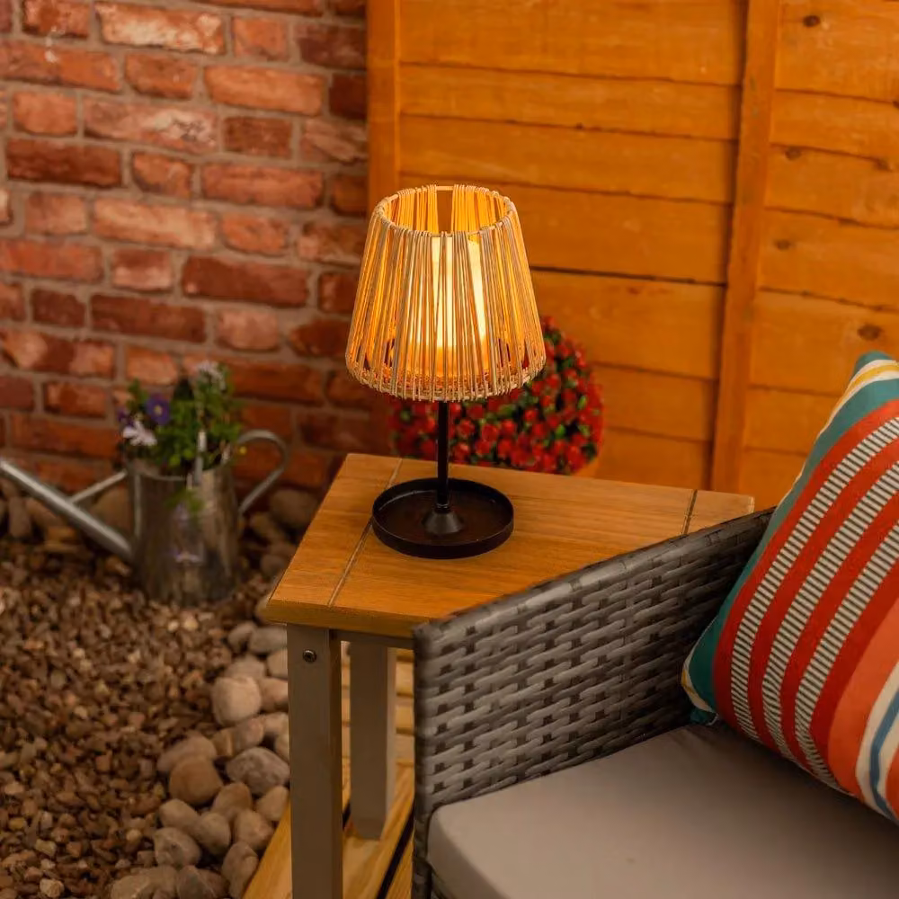 ValueLights Solar Powered Natural Rattan Outdoor Tabletop Light in Brown and Black, W/D/H: 32.0 x 18.0 x 18.0 cm – 2