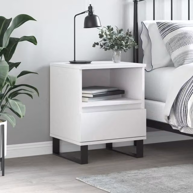 Berkfield Home White Modern Bedside Cabinet W/D/H: 40 x 35 x 50 cm