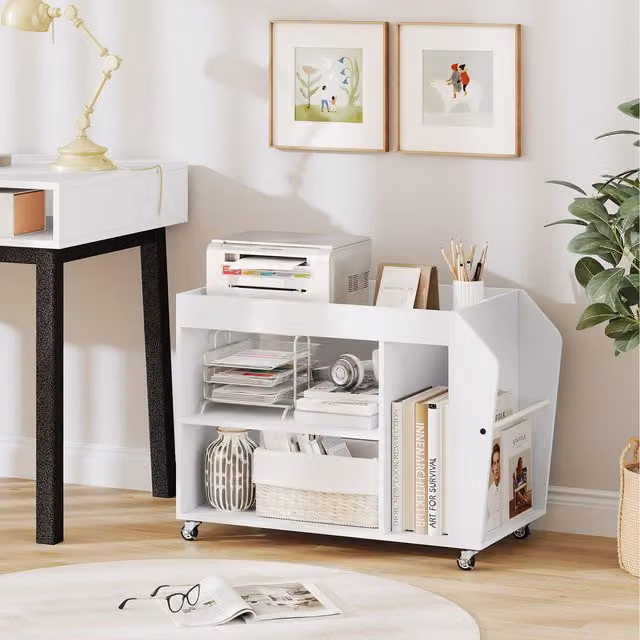 COSTWAY Modern White Wood Side End Table Storage Rack
