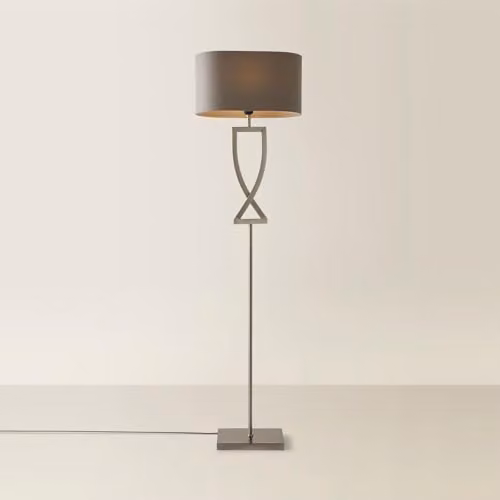 ValueLights Katniss Modern Silver Chrome Floor Lamp with Grey Oval Fabric Shade and LED Bulb – 1