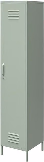 Mission District Modern Metal Single Locker Storage Cabinet with Internal Shelves and Lock in Pale Green