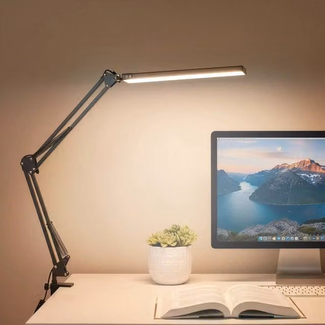 VOGREX Black 12W LED Clamp Desk Lamp with 3 Colour Modes and Touch Control for Home and Office – 1