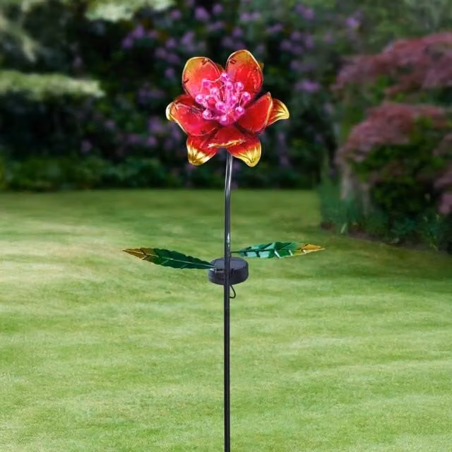 Marco Paul Pink Multicolour Solar Flower Stake Light with Dusk Sensor and Ground Spike, Height: 85 cm