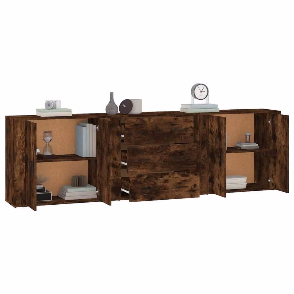 Berkfield Home 3-Piece Smoked Oak Sideboard Set in Brown – 3