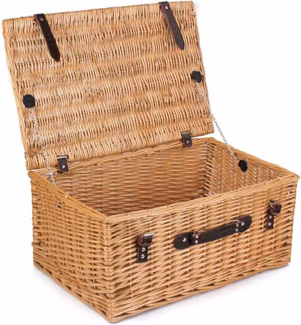 Red Wicker Picnic Basket Empty Unlined Hamper in Brown, Width: 55 cm