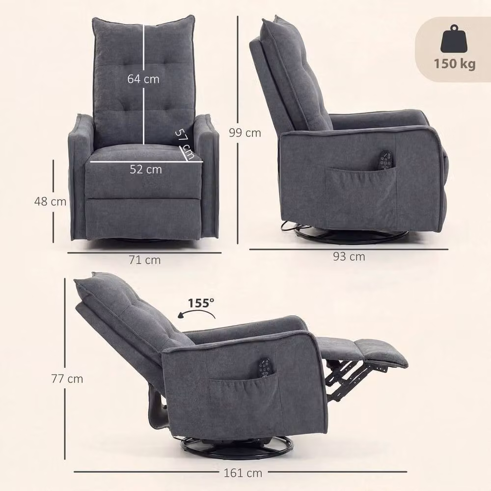 FORGEVIO Grey Fabric Massage Recliner Armchair with Swivel and Rocking Function – 4