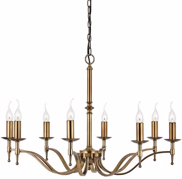 Loops Avery 8-Lamp Ceiling Pendant Chandelier in Antique Brass Metal