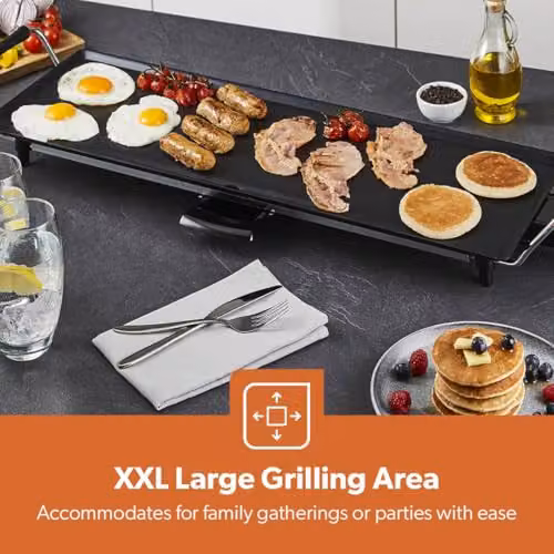 Geepas Electric Teppanyaki Table Top Grill and Non-Stick Griddle in Black with Adjustable Thermostat – 7