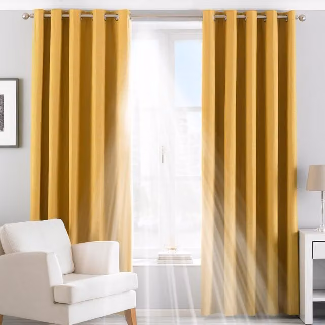 Essentials Twilight Thermal Blackout Eyelet Curtains in Yellow, Width: 168 cm, Drop: 183 cm – 1