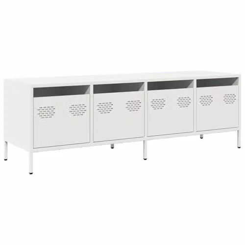 vidaXL Industrial White Steel TV Cabinet Stand with 4 Drawers and Adjustable Feet