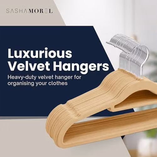 Sasha Morel 20 Pack Non-Slip Velvet Coat Hangers with Tie Organiser and Swivel Hooks in Taupe – 2