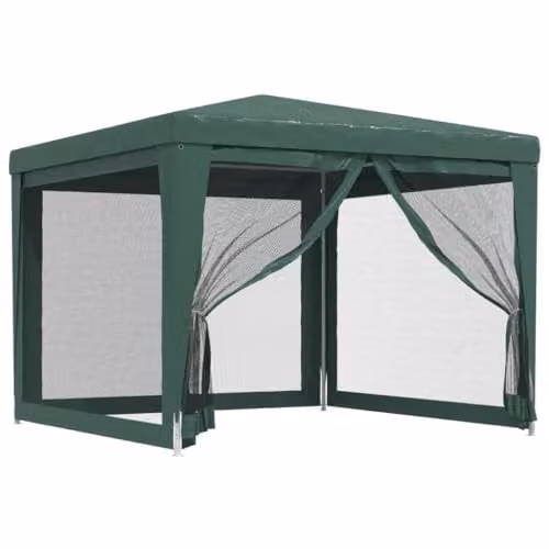 vidaXL Party Tent in Green with 4 Mesh Sidewalls, W 3 x D 3 m