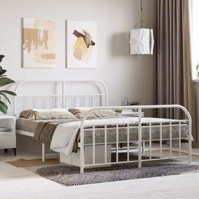 Berkfield Home Metal Bed Frame with Headboard and Footboard in White, W/D/H: 140 x 200 cm – 1