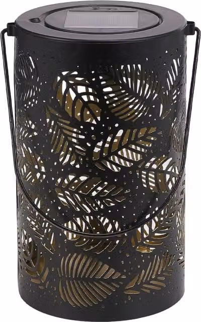 Livingandhome Metal Solar Hollow Garden Leaf Pattern Lamp in Black and Grey