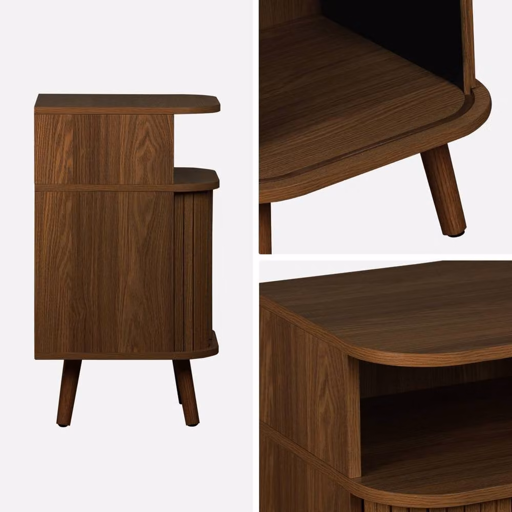 sweeek Bedside Table with Sliding Doors and Niche in Dark Brown – 3