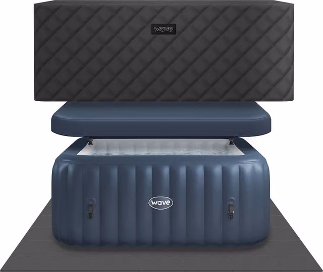 Wave Pacific 6-Person Inflatable Square Hot Tub with Integrated Heater in Blue EnergySave Bundle