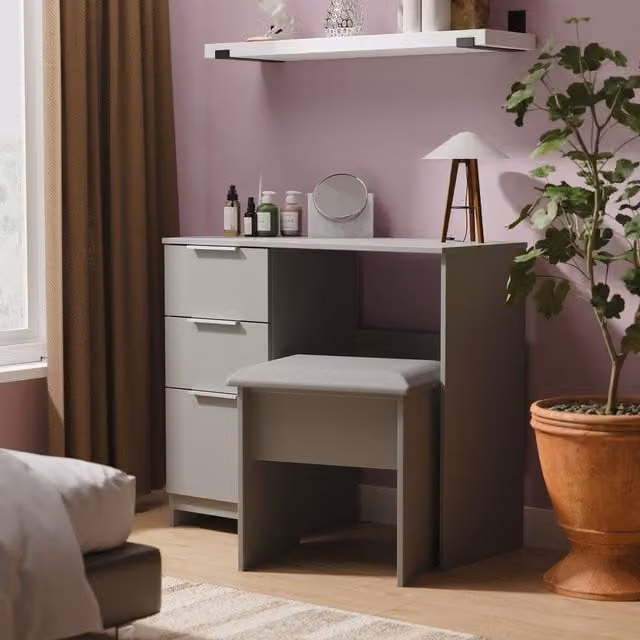 Ready Assembled 2 U Dover 2 Piece Bedroom Set with Vanity and Stool in Dark Grey
