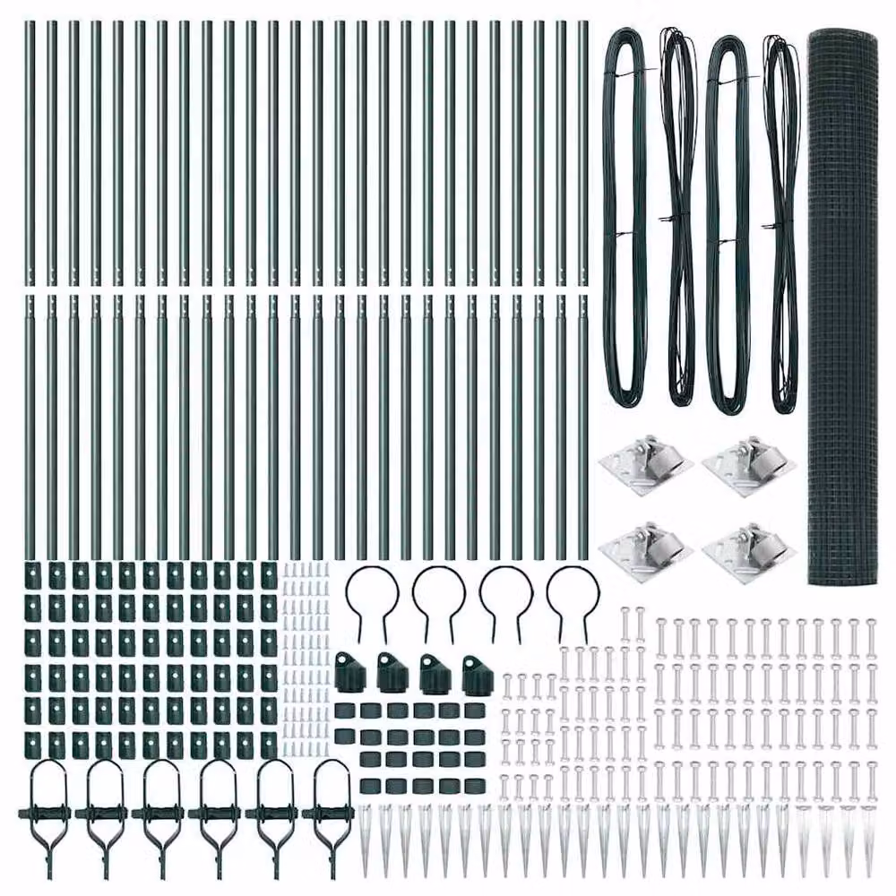 Berkfield Home Green Steel Welded Wire Fence with 13 Round Spike Posts, W: 50 m, H: 1.2 m – 3