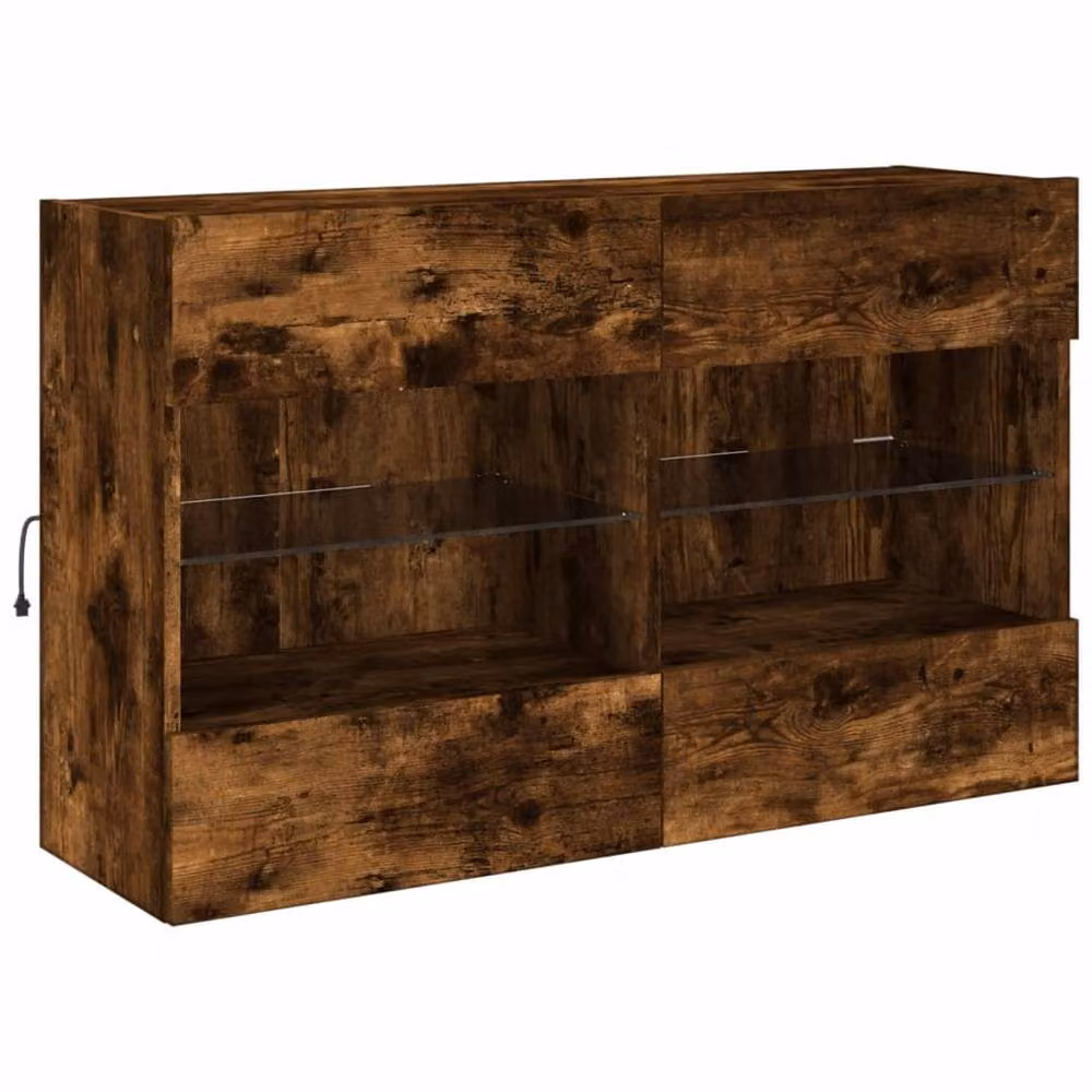 Berkfield Home Modern Wall Mounted TV Cabinet with LED Lights and Glass Doors in Smoked Oak Brown, W/D/H: 98.5 x 30 x 60.5 cm – 3