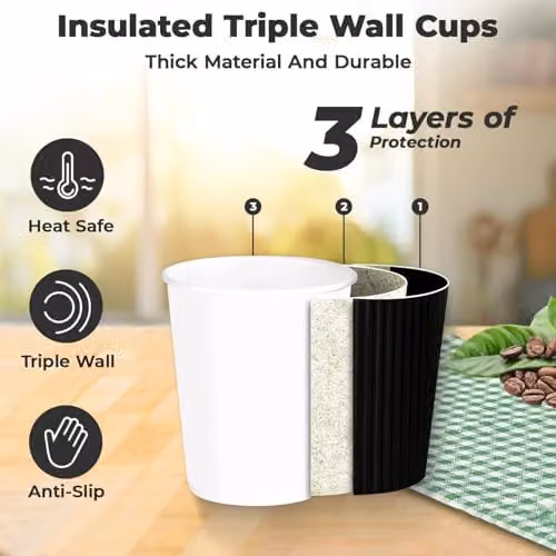 ECONX 500 x 8oz Disposable Triple Wall Ripple Paper Coffee Cups in Black – 3