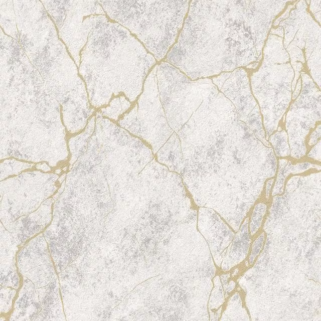 Grandeco Marmor Gold Veined Marble Abstract Blown Vinyl Wallpaper in White and Grey