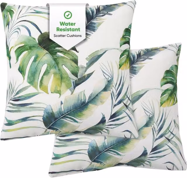 Gardenwize Pack of 2 Square Floral Botanical Leaf Outdoor Scatter Cushions in Green