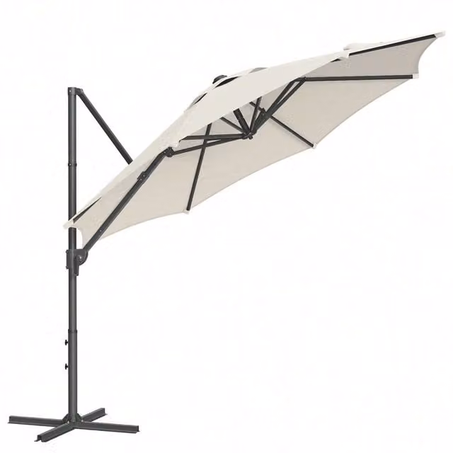 SONGMICS White Cantilever Garden Parasol Umbrella with 360 Degree Swivel, Tilt and Crank Mechanism, UPF 50 Protection