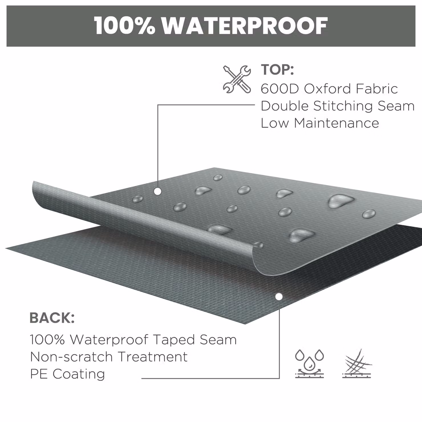 Outsunny Grey Oxford Patio Dining Set Protector, Waterproof and Water Repellent, W: 205 cm, D: 275 cm, H: 90 cm – 5