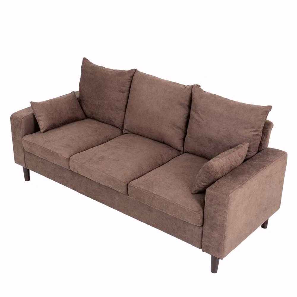 FORGEVIO Brown 3 Seater Modern Linen Fabric Sofa with Metal Frame and Scatter Cushions – 3