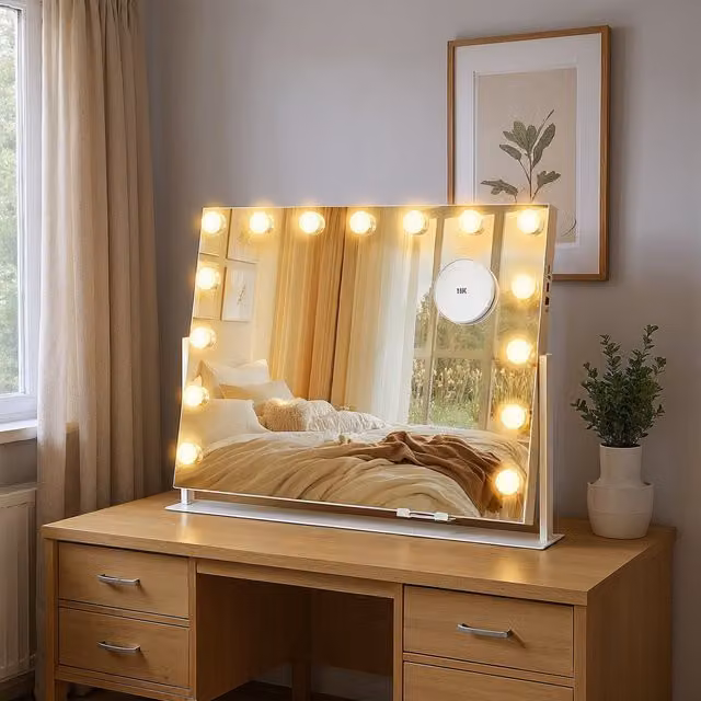 SONGMICS Hollywood LED Tabletop Vanity Makeup Mirror in Matte White