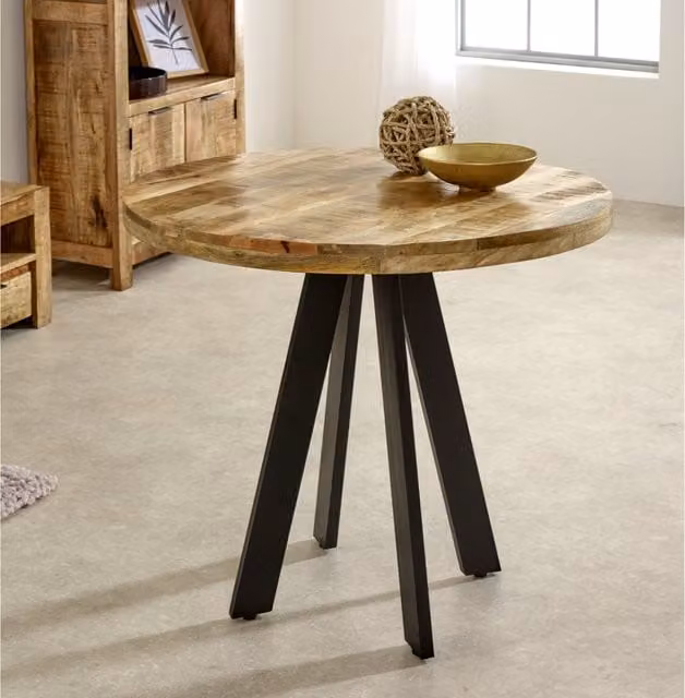 Verty Furniture Modern Round Mango Wood Dining Table in Brown