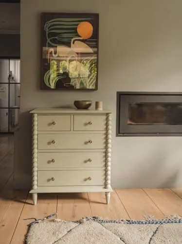 Statement Furniture Cromwell 2 Over 3 Chest of Drawers in Green with Gold Details, W80cm x H90cm x D46cm