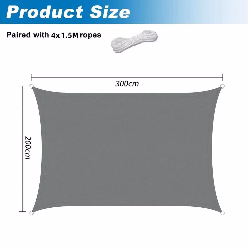 SPETLEK Rectangular Polyester Sun Shade Sail for your Garden, Grey, W/D: 300 x 200 cm – 2