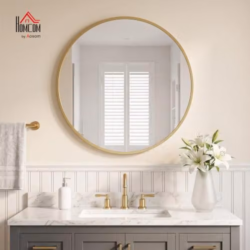 HOMCOM Modern Round Gold Wall Mirror, Diameter: 61 cm
