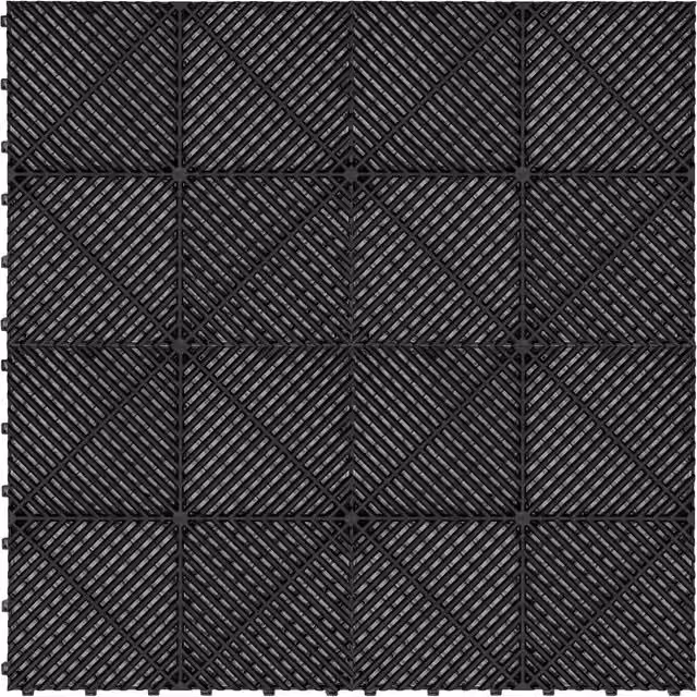 Monster Shop Black Vented Modular Interlocking Plastic Floor Tiles for Garage or Showroom
