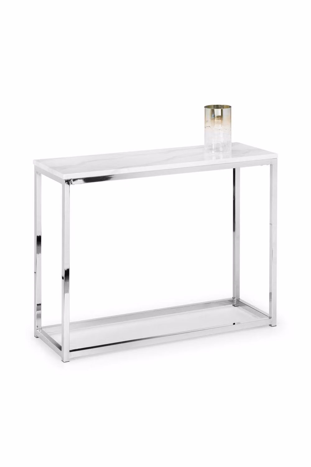 Julian Bowen Scala Console Table in Silver and White Marble Effect with Chrome Metal Frame W/D/H: 75.0 x 35.0 x 35.0 cm – 2
