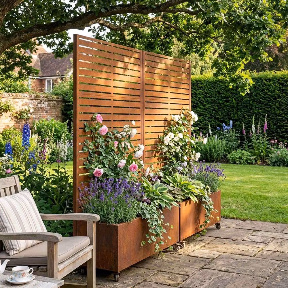 Nicoman Metal Indoor Outdoor Privacy Screen with Plant Pot, Bronze, W/D/H: 90 x 40 x 180 cm – 5