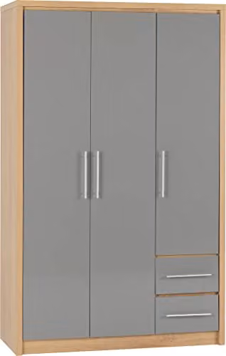 Seconique Seville 3 Door 2 Drawer Wardrobe in Grey Gloss and Oak