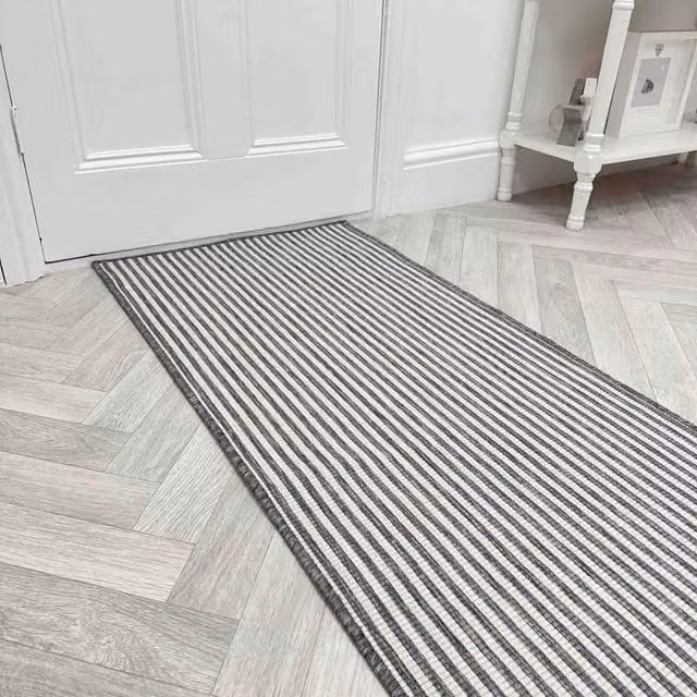 runrug Pinstripe Reversible Carpet Runner Rug in Grey, W/D/H: 60 x 240 cm
