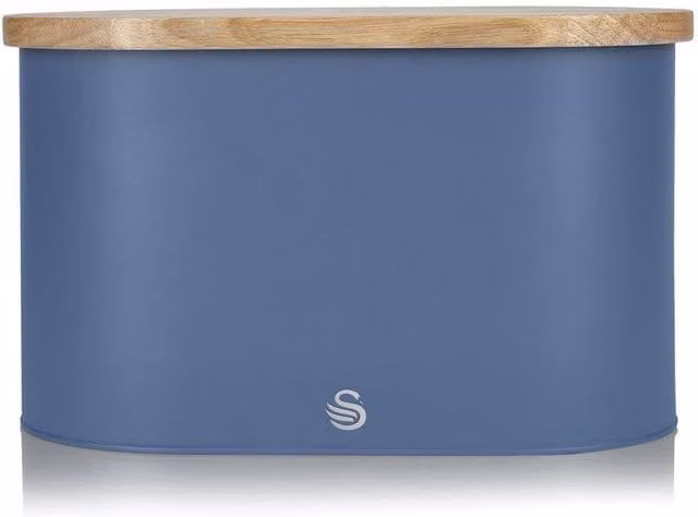 Swan Airtight Bread Bin with Bamboo Cutting Board Lid in Blue, W/D/H: 34.5 x 18.5 x 16.5 cm
